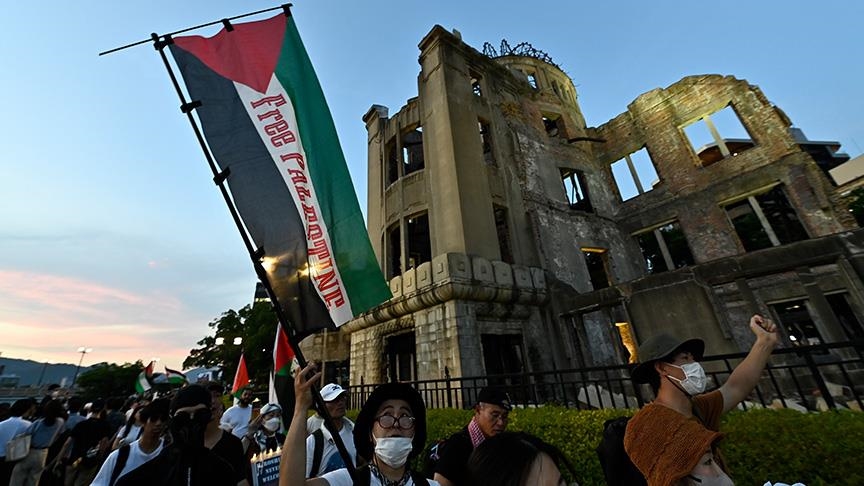 مظاهرة داعمة لفلسطين خلال إحياء ذكرى ضحايا هيروشيما وناغازاكي