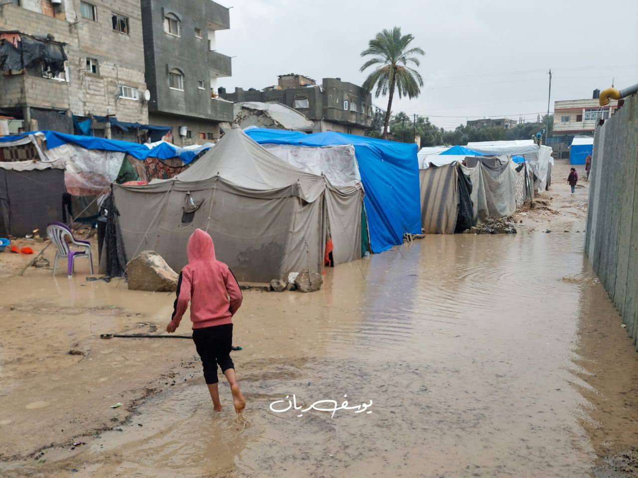 أونروا: مياه الأمطار غمرت 100 خيمة في خانيونس أونروا: مياه الأمطار غمرت 100 خيمة في خانيونس