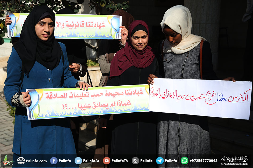 اعتصام مطالب باعتماد شهادات 25 ألف طالب جامعي بغزة