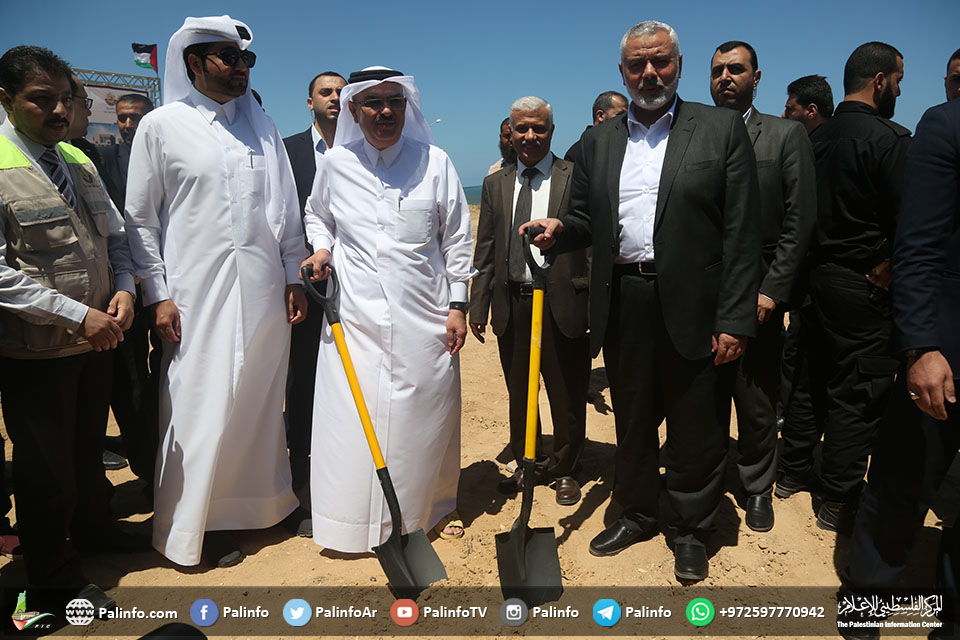 بحضور هنية بدء أعمال إنشاء مقر لجنة إعمار غزة وبيت السفير القطري