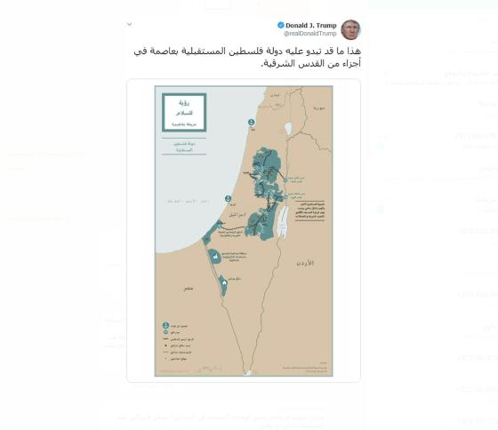 ترمب ينشر خريطة الدولة الفلسطينية وفق خطته المشؤومة