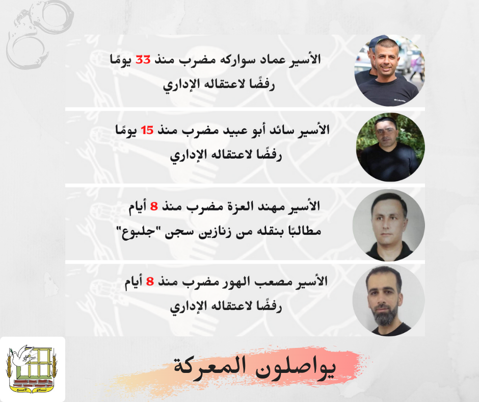 أربعة أسرى في سجون الاحتلال يواصلون الإضراب المفتوح عن الطعام